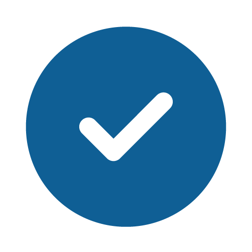 A blue circular icon with a white tick mark in the centre.