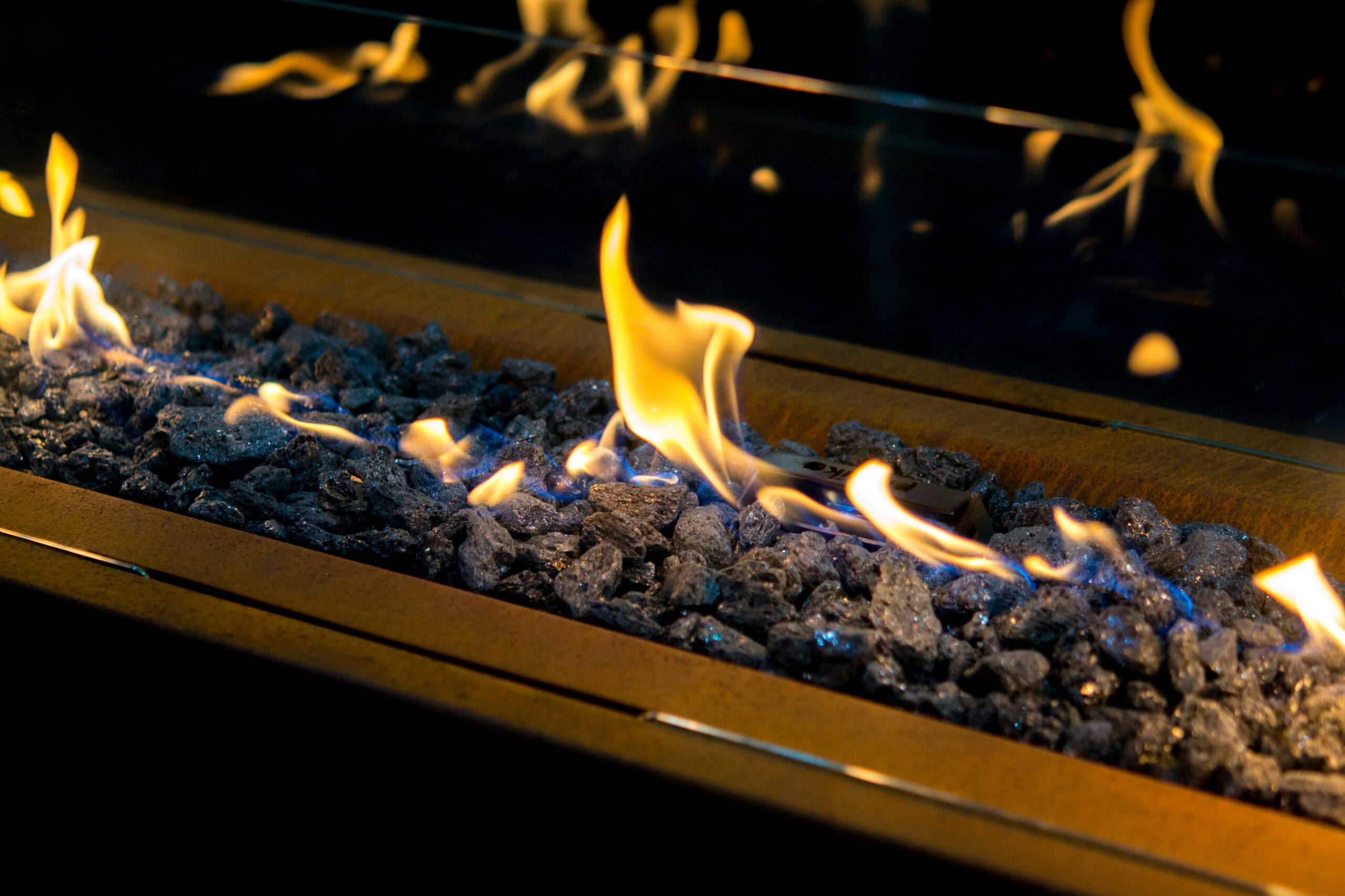 Modern bio fireplot on ethanol gas close-up