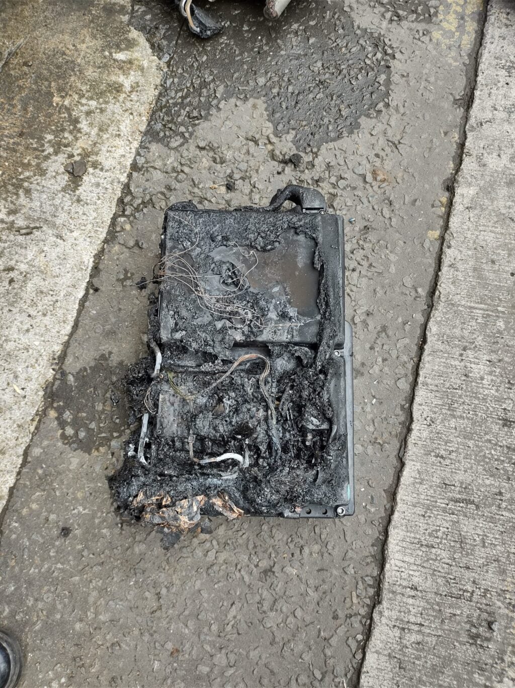 Burnt out Lithium-ion battery following a fire